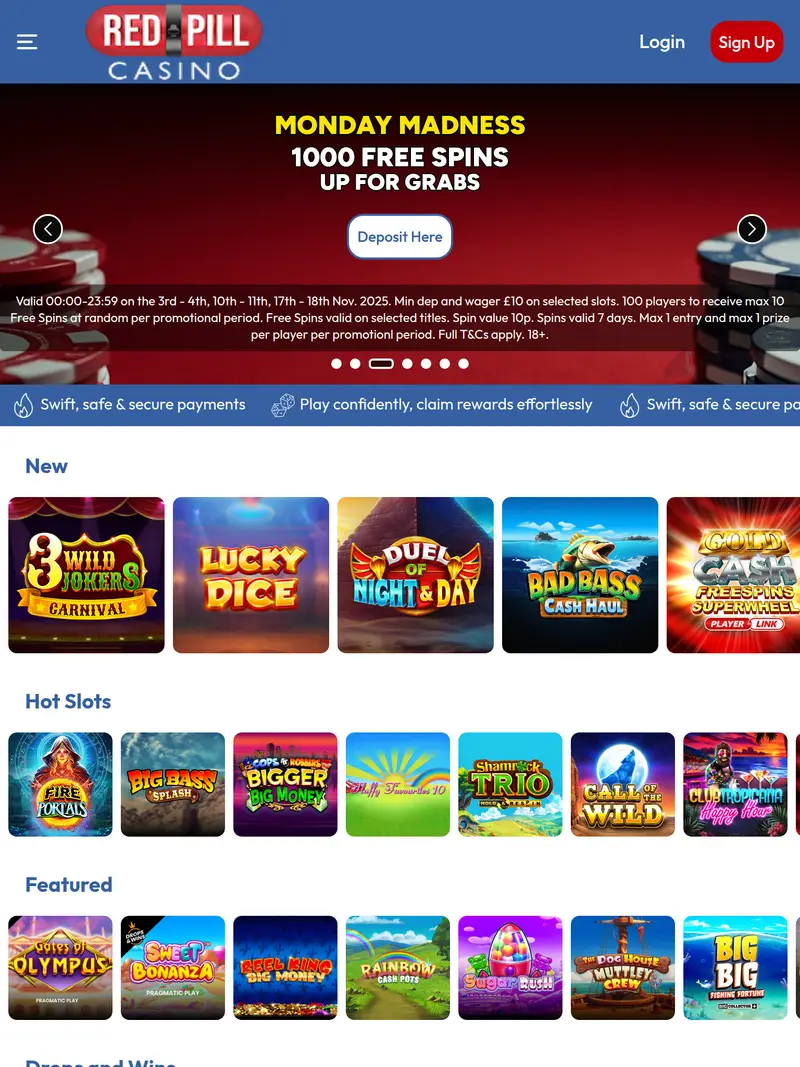 Red Pill Casino - homepage (tablet)