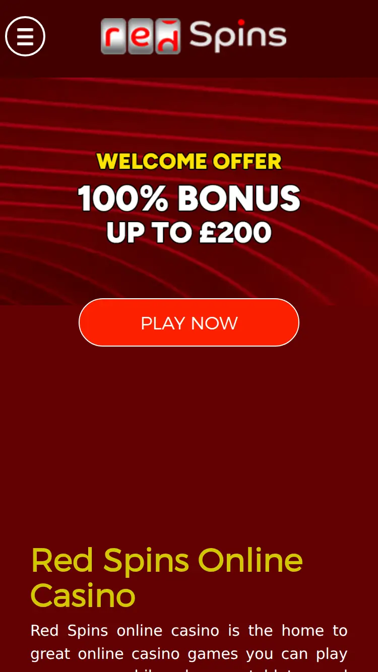 Red Spins - homepage (mobile)