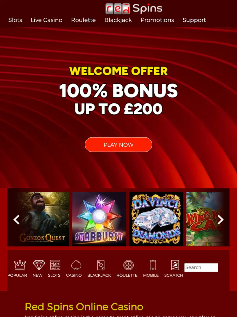 Red Spins - homepage (tablet)