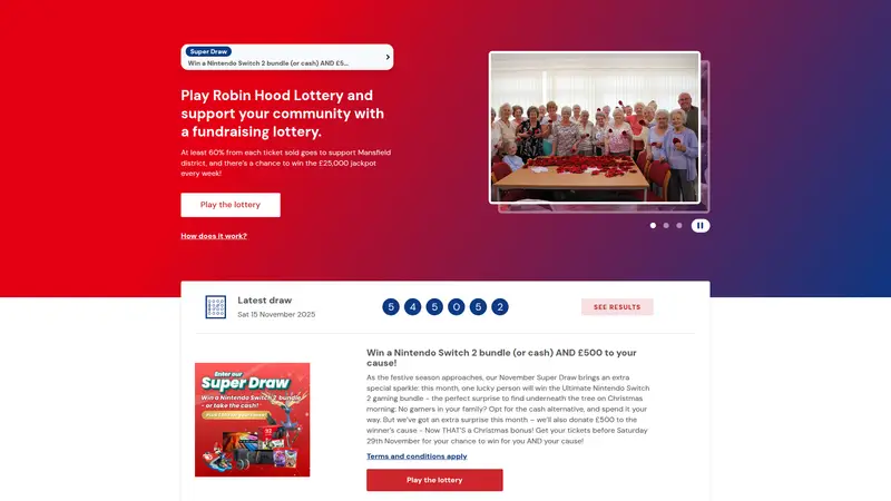 Robin Hood Lottery - homepage (desktop)