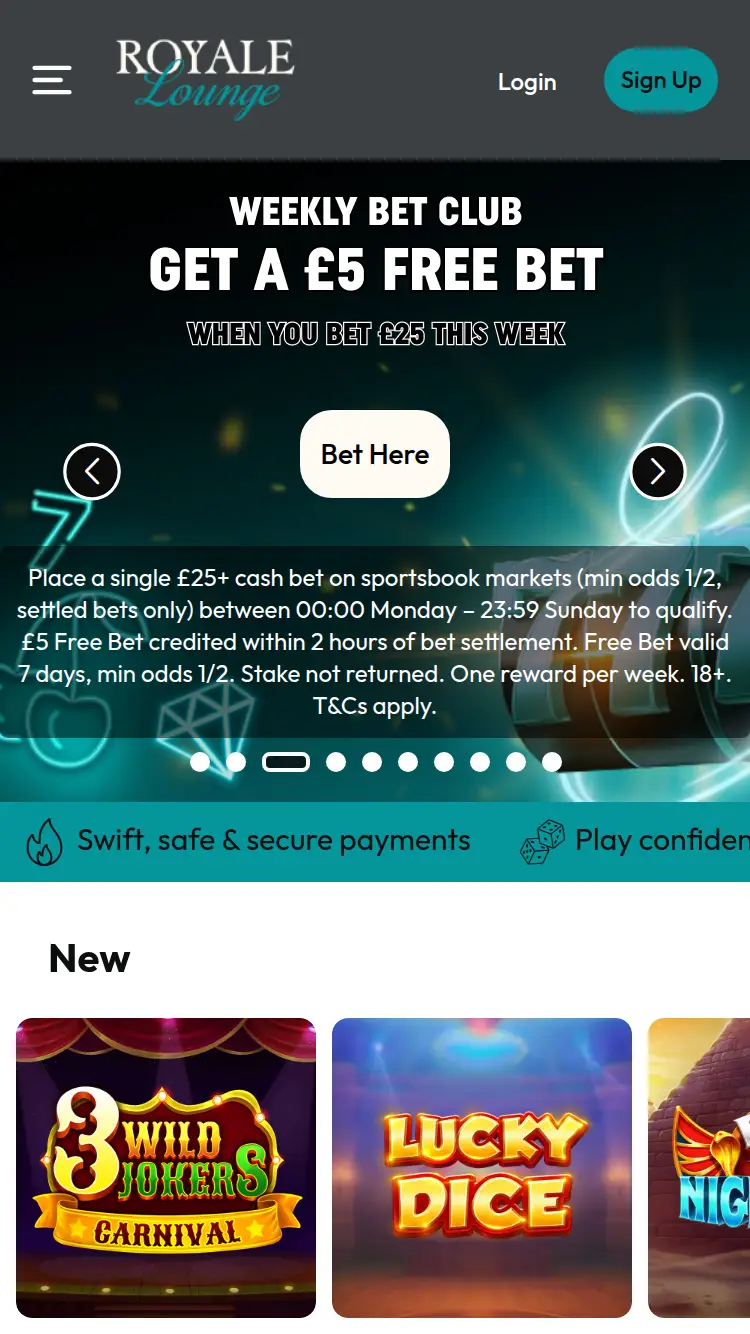 Royale Lounge - homepage (mobile)