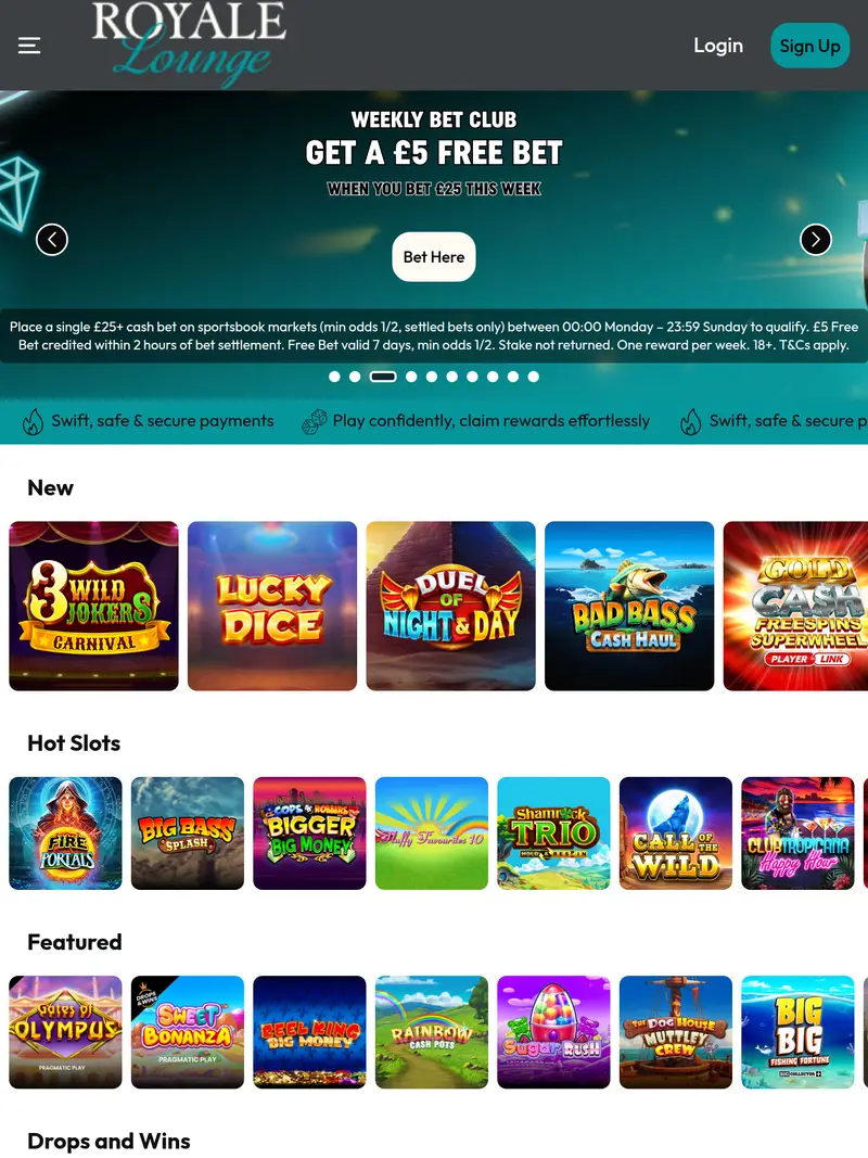 Royale Lounge - homepage (tablet)