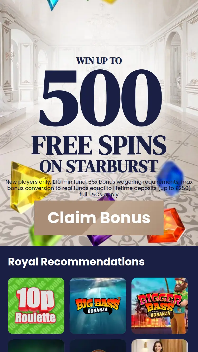Royal Spins - homepage (mobile)