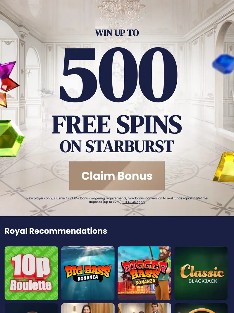 Royal Spins - homepage (tablet)