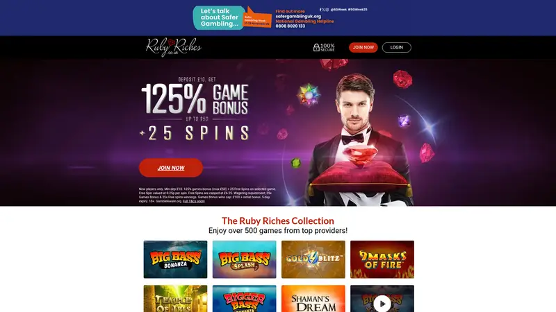 Ruby Riches - homepage (desktop)