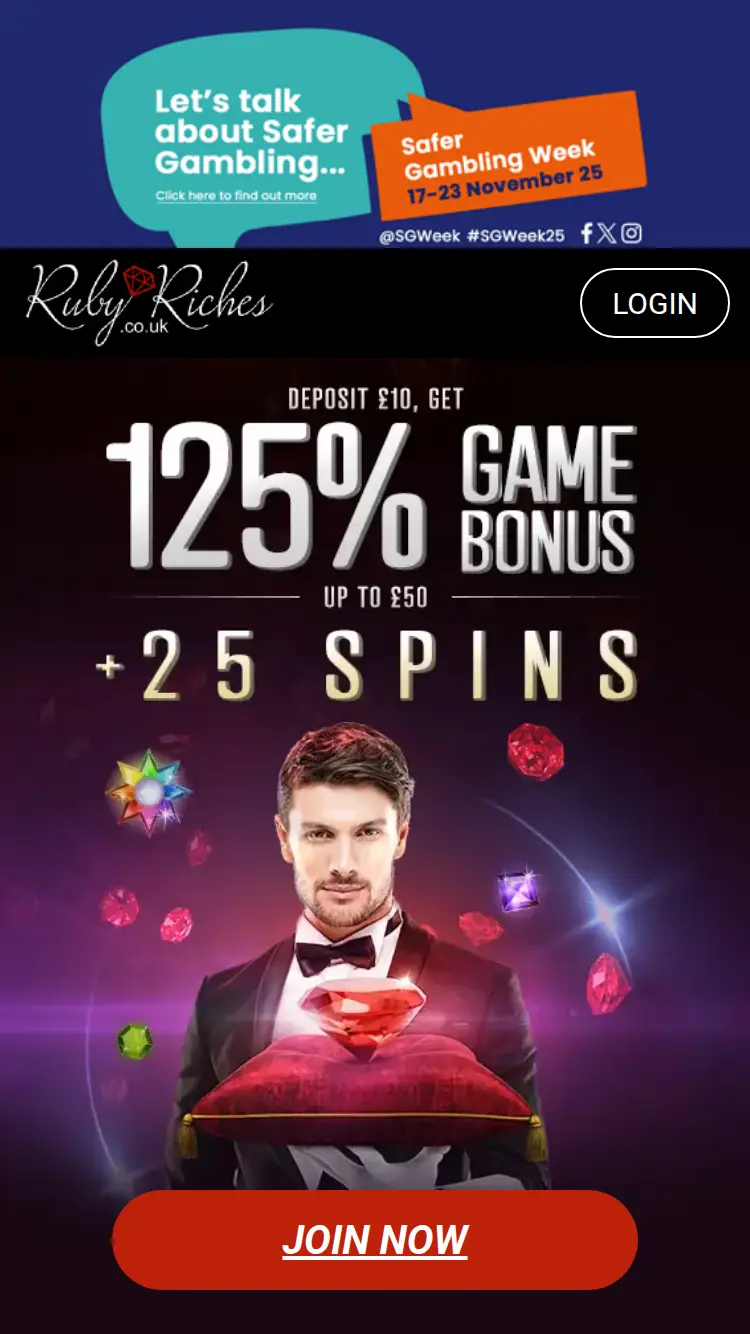 Ruby Riches - homepage (mobile)