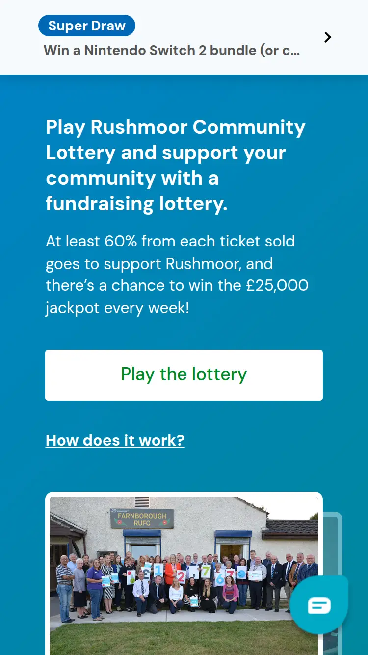 Rushmoor Lottery - homepage (mobile)