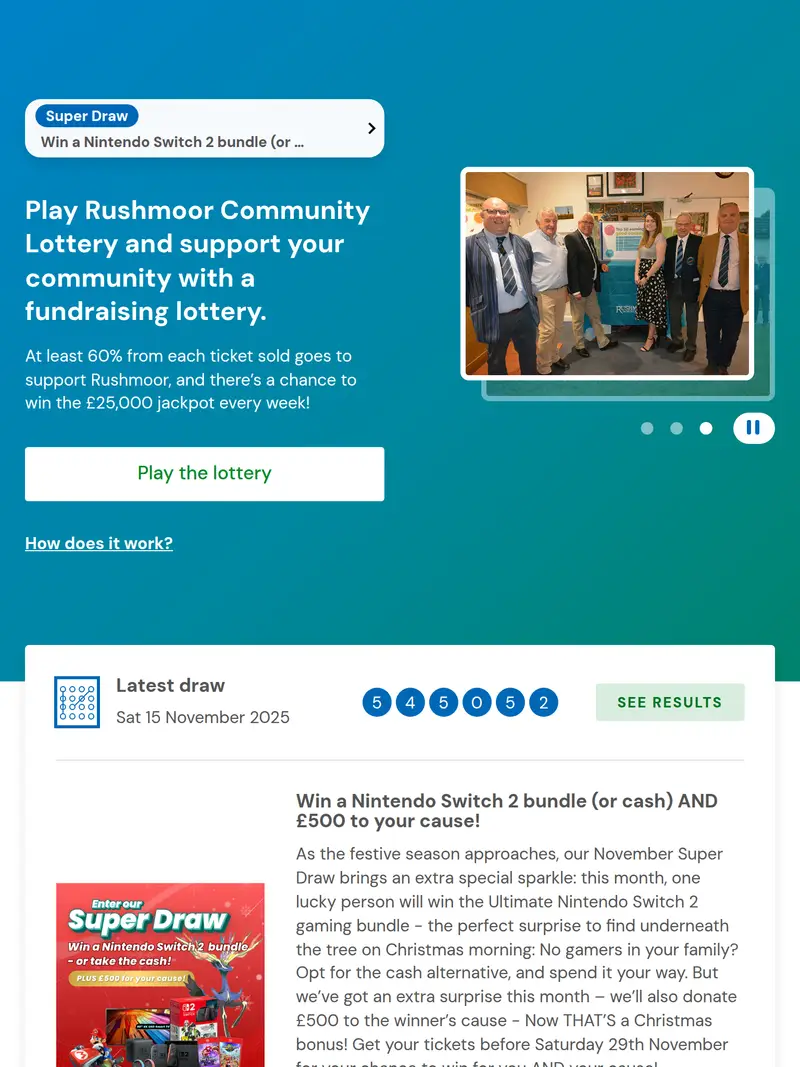 Rushmoor Lottery - homepage (tablet)