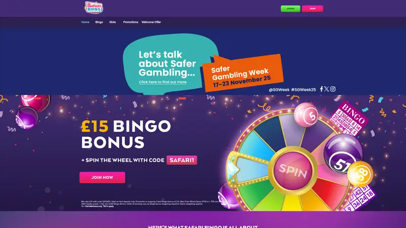 Safari Bingo - homepage (desktop)