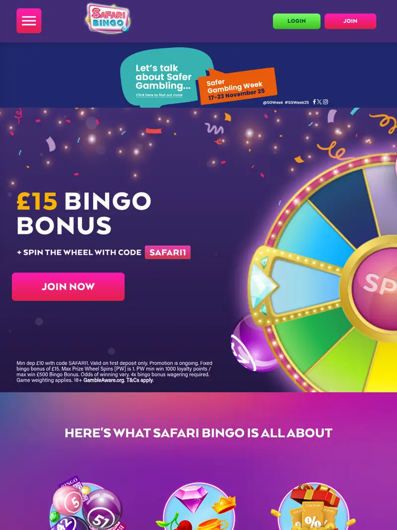 Safari Bingo - homepage (tablet)