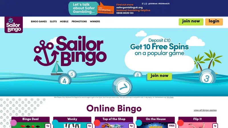 Sailor Bingo - homepage (desktop)