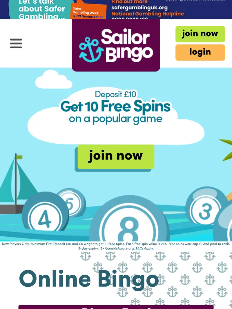 Sailor Bingo - homepage (tablet)