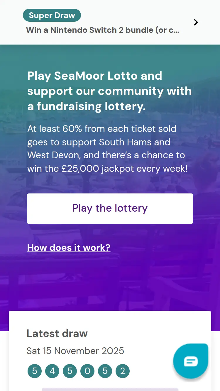 Sea Moor Lotto - homepage (mobile)