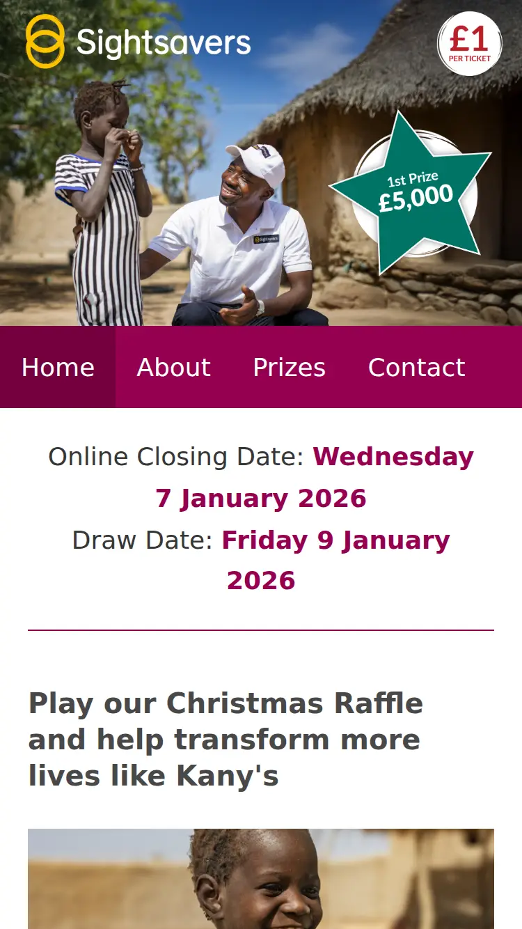Sightsavers Raffle - homepage (mobile)