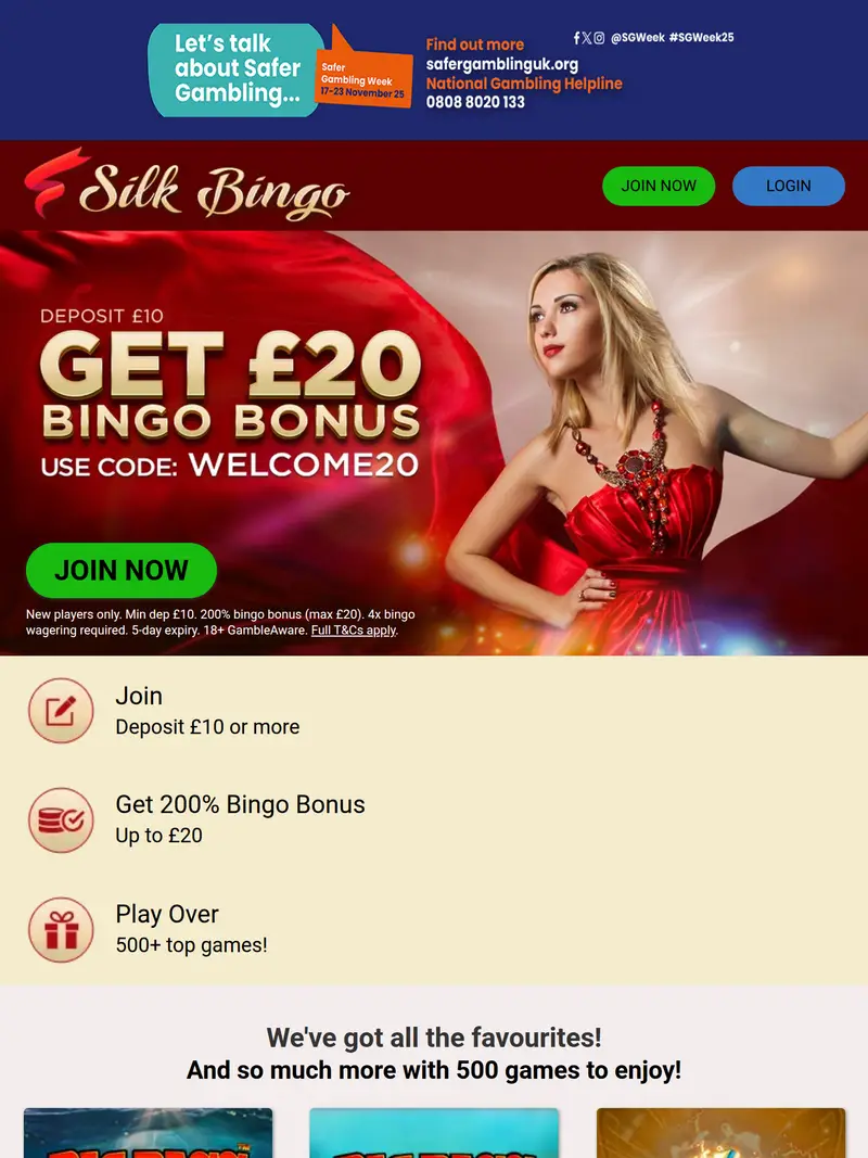 Silk Bingo - homepage (tablet)