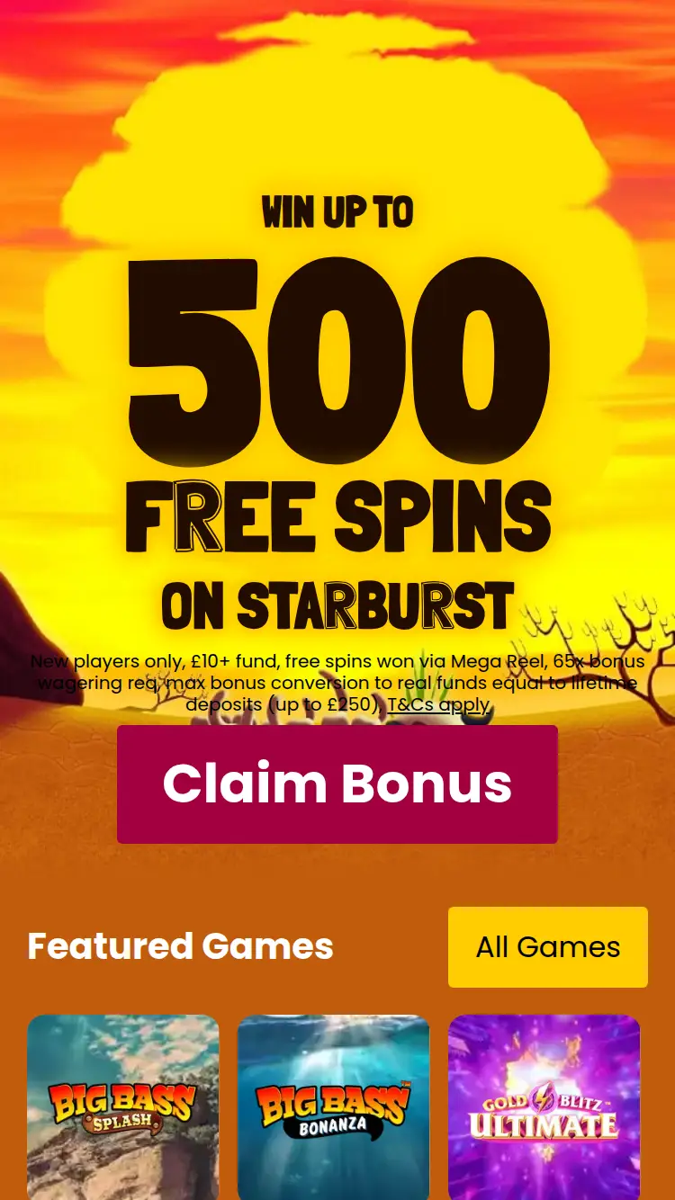 Simba Slots - homepage (mobile)