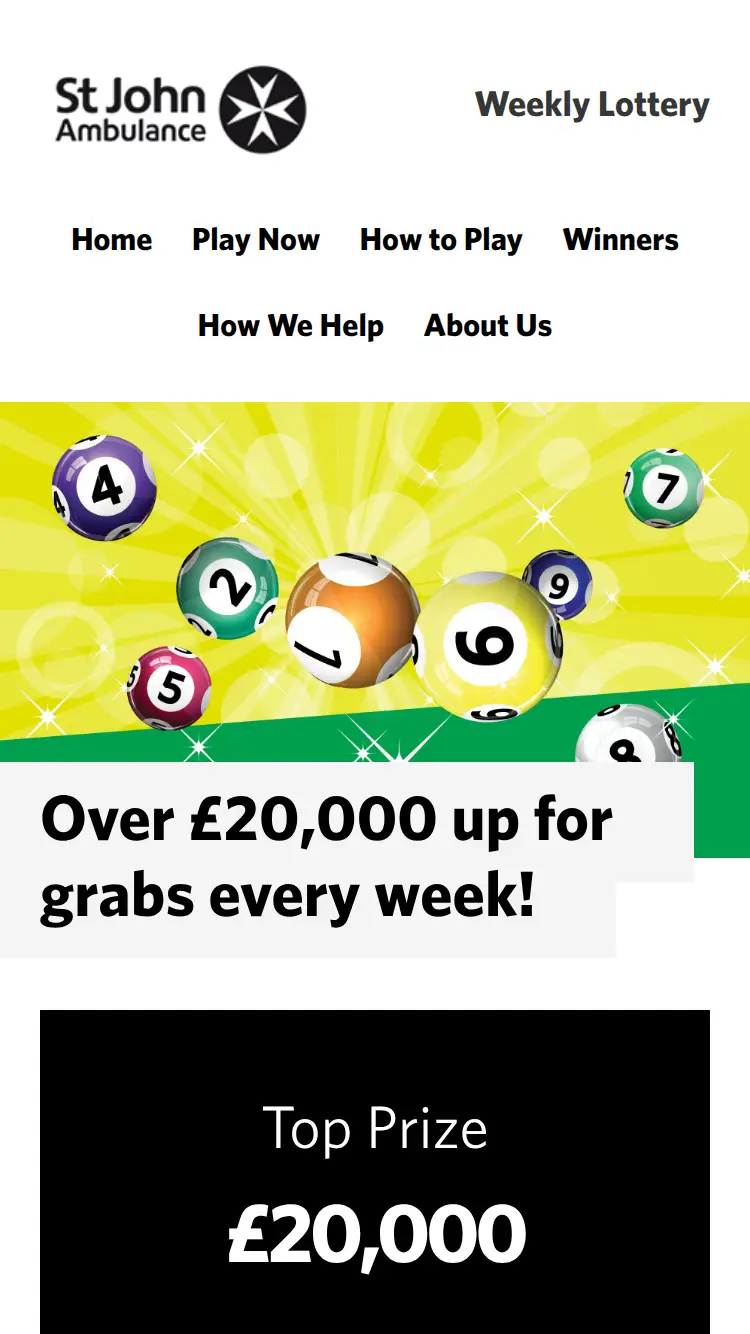 SJA Weekly Lottery - homepage (mobile)