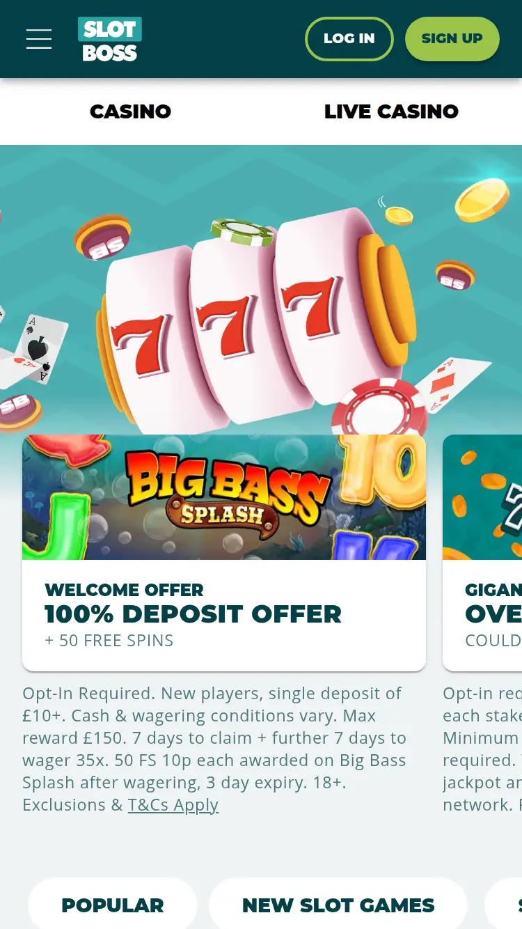 Slot Boss - homepage (mobile)