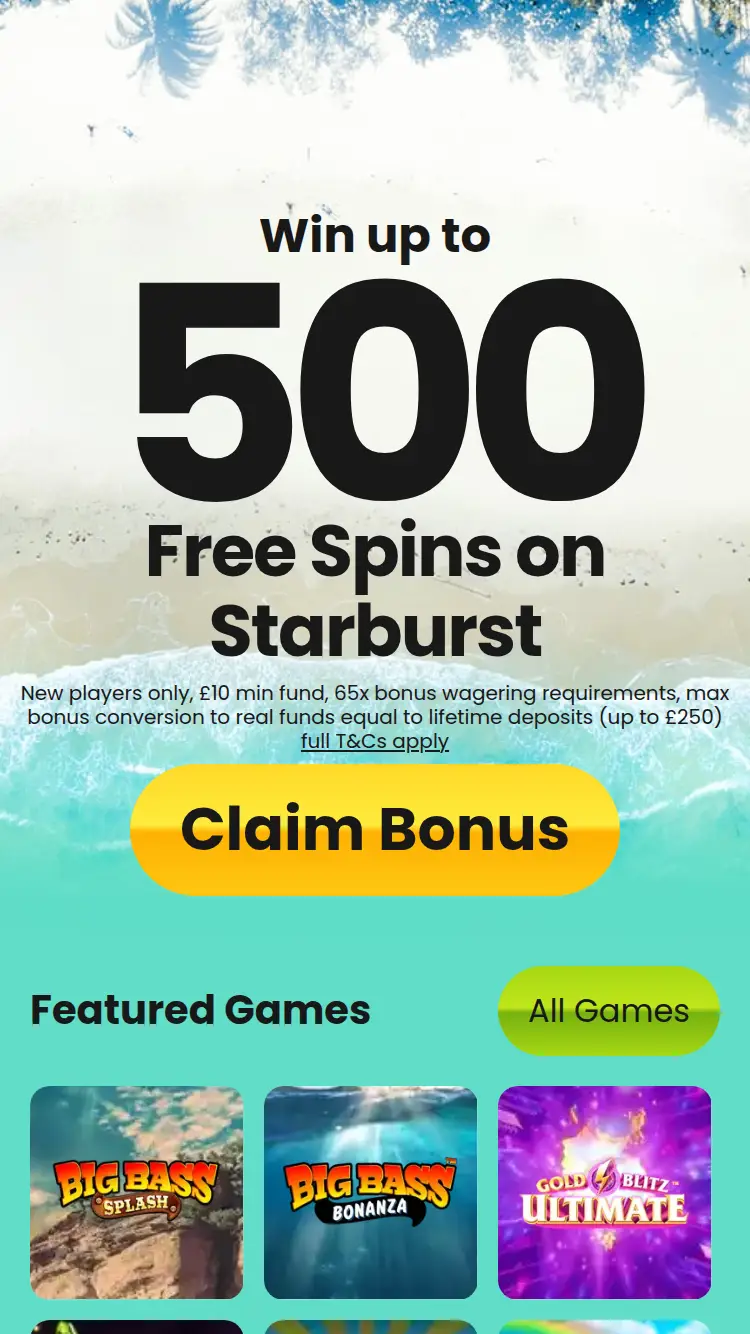 Slots Break - homepage (mobile)