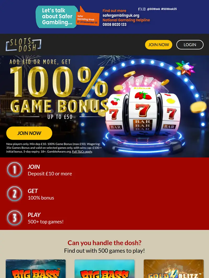 Slots of Dosh - homepage (tablet)