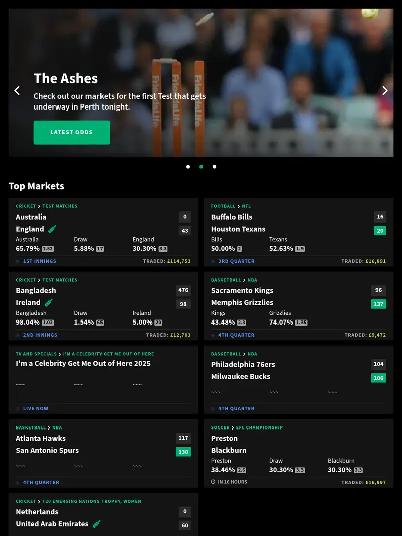 Smarkets - homepage (tablet)