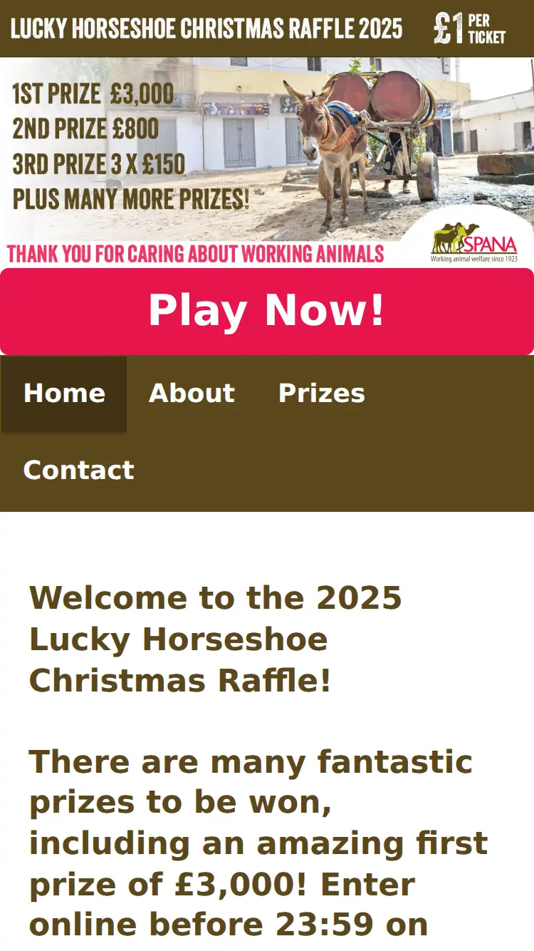 SPANA Raffle - homepage (mobile)