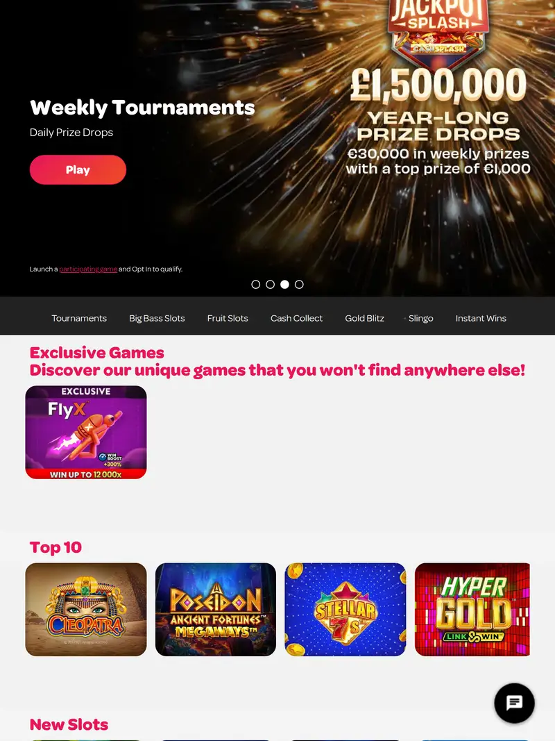 Spin Casino - homepage (tablet)