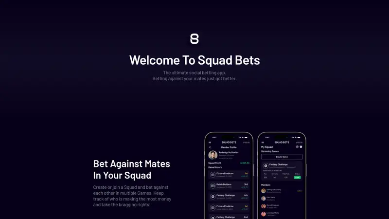 Squad Bets - homepage (desktop)