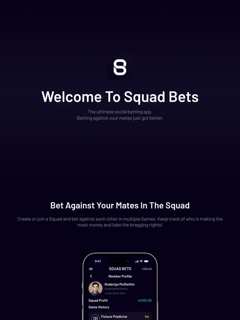 Squad Bets - homepage (tablet)