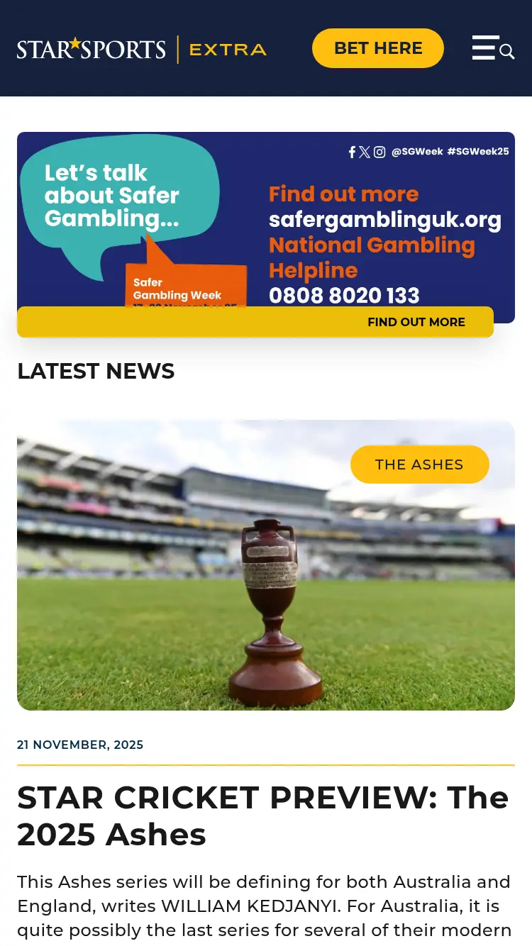 Star Sports Bet - homepage (mobile)