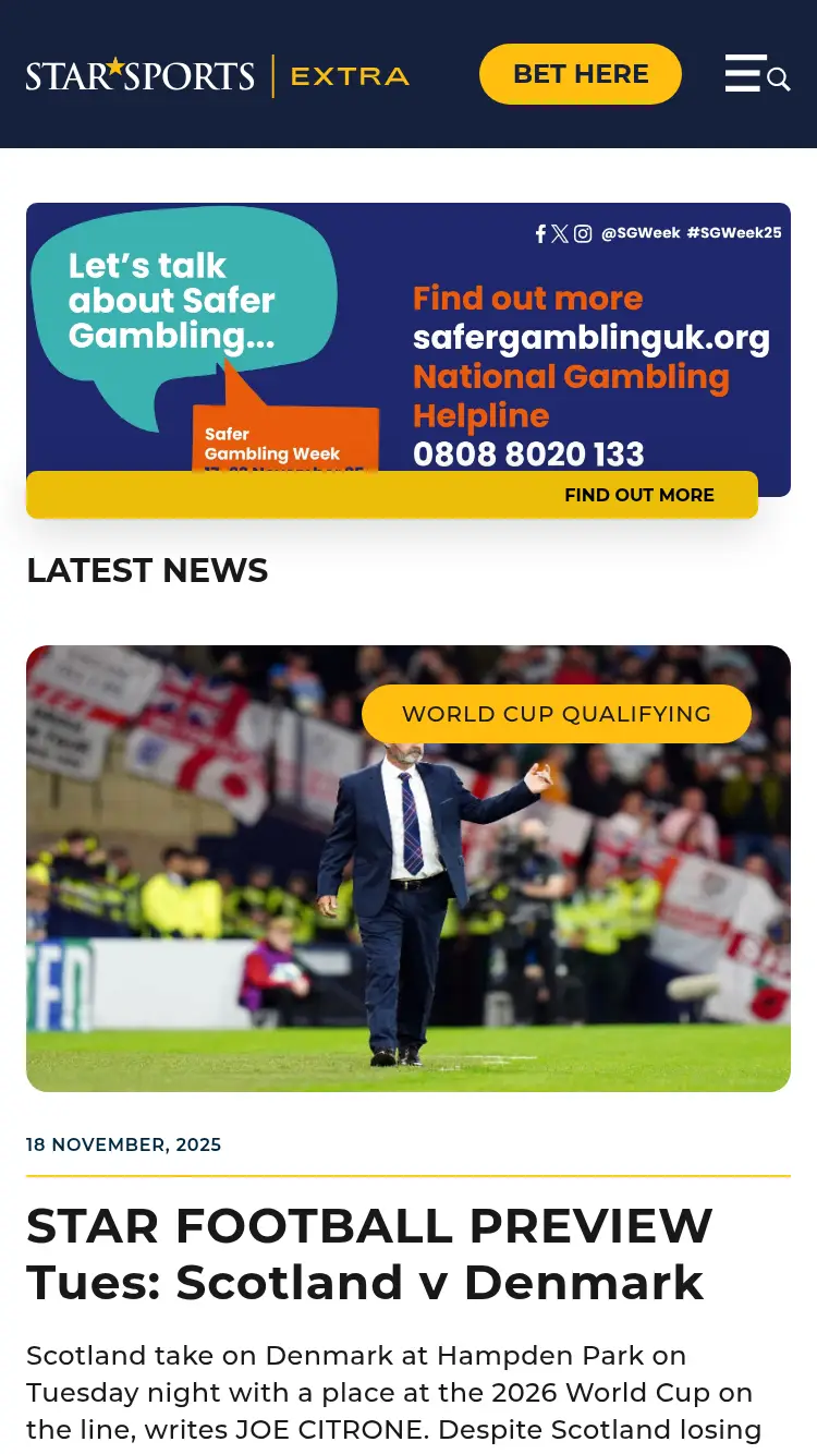 Star Sports Bet - homepage (mobile)