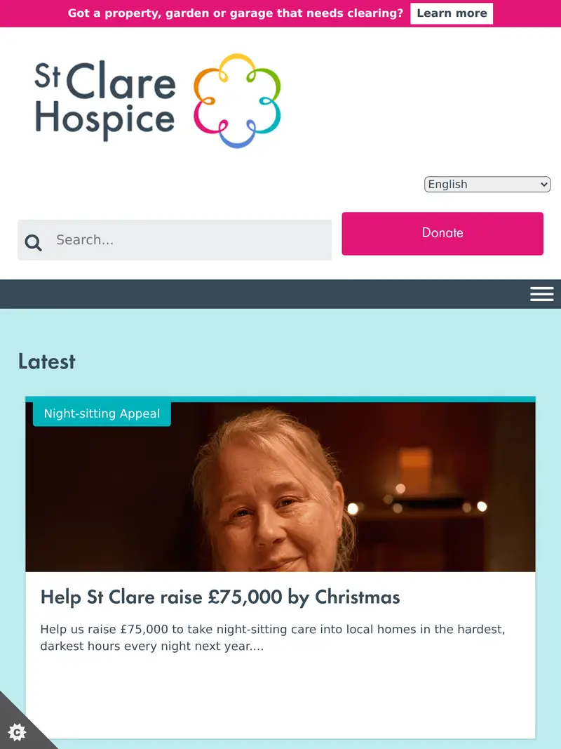 St Clare Hospice - homepage (tablet)
