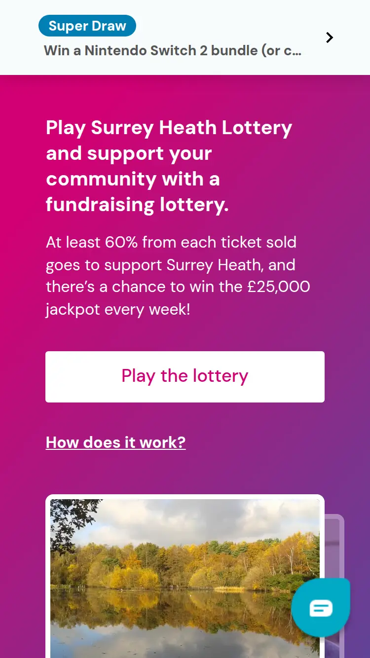 Surrey Heath Lottery - homepage (mobile)