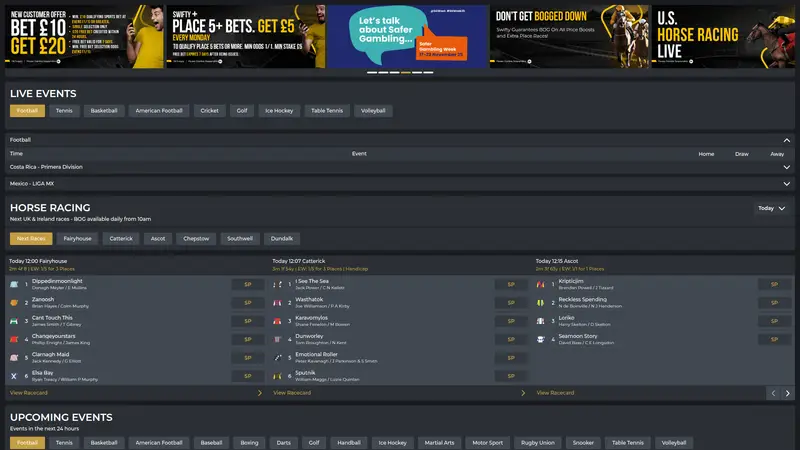 Swifty Sports - homepage (desktop)