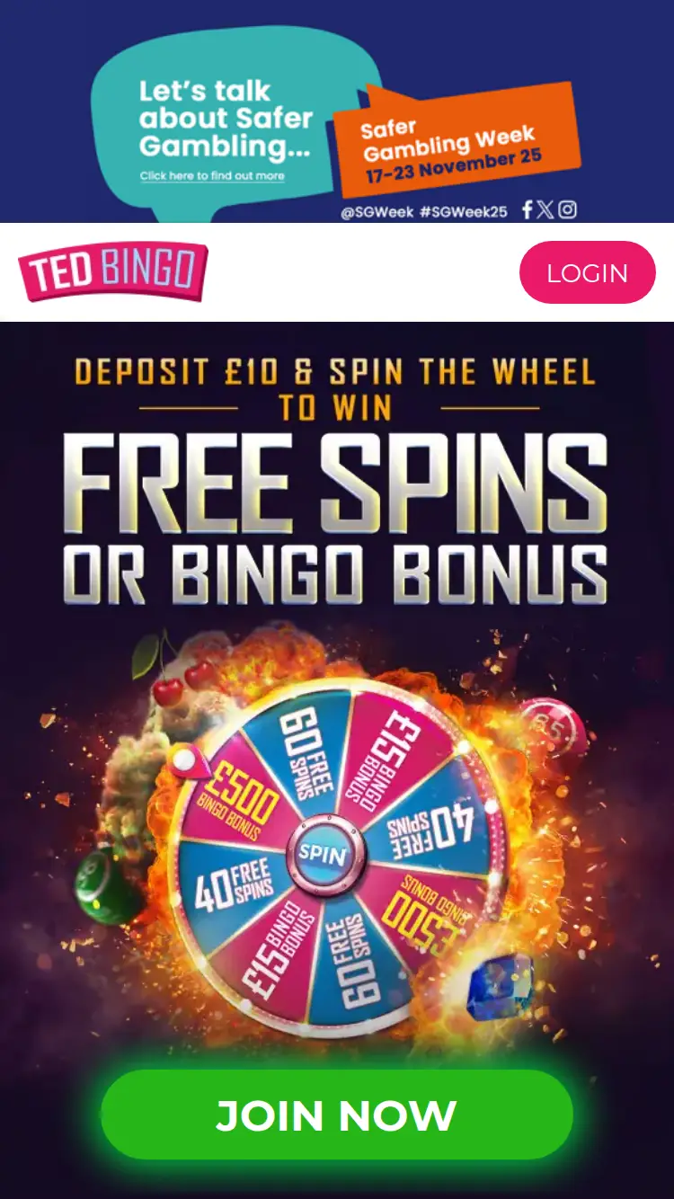 Ted Bingo - homepage (mobile)