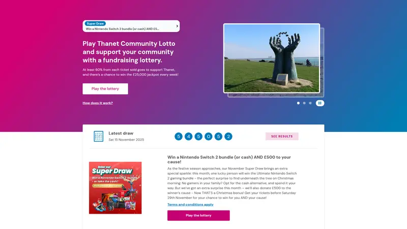 Thanet Lotto - homepage (desktop)
