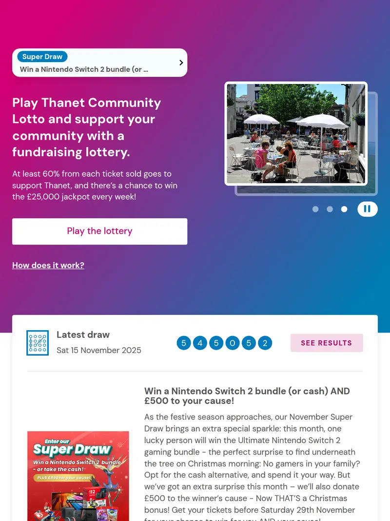 Thanet Lotto - homepage (tablet)
