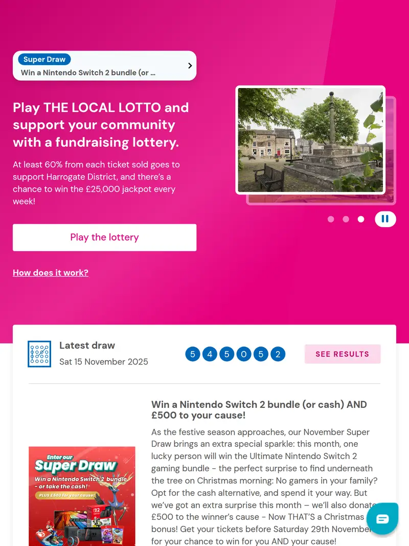 The Local Lotto - homepage (tablet)