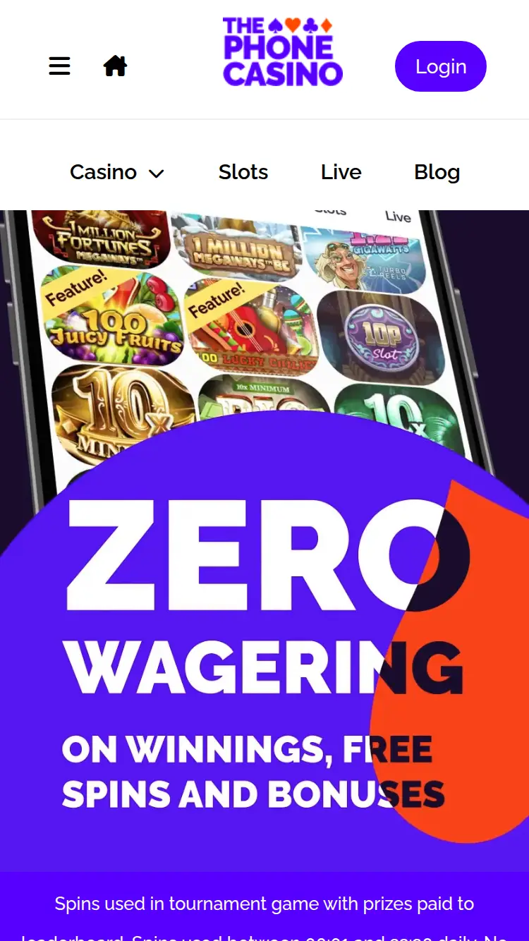 The Phone Casino - homepage (mobile)