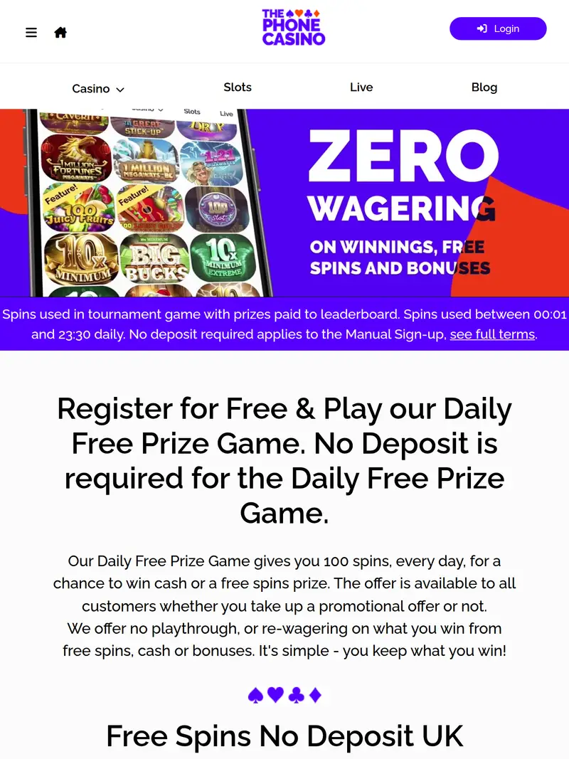 The Phone Casino - homepage (tablet)