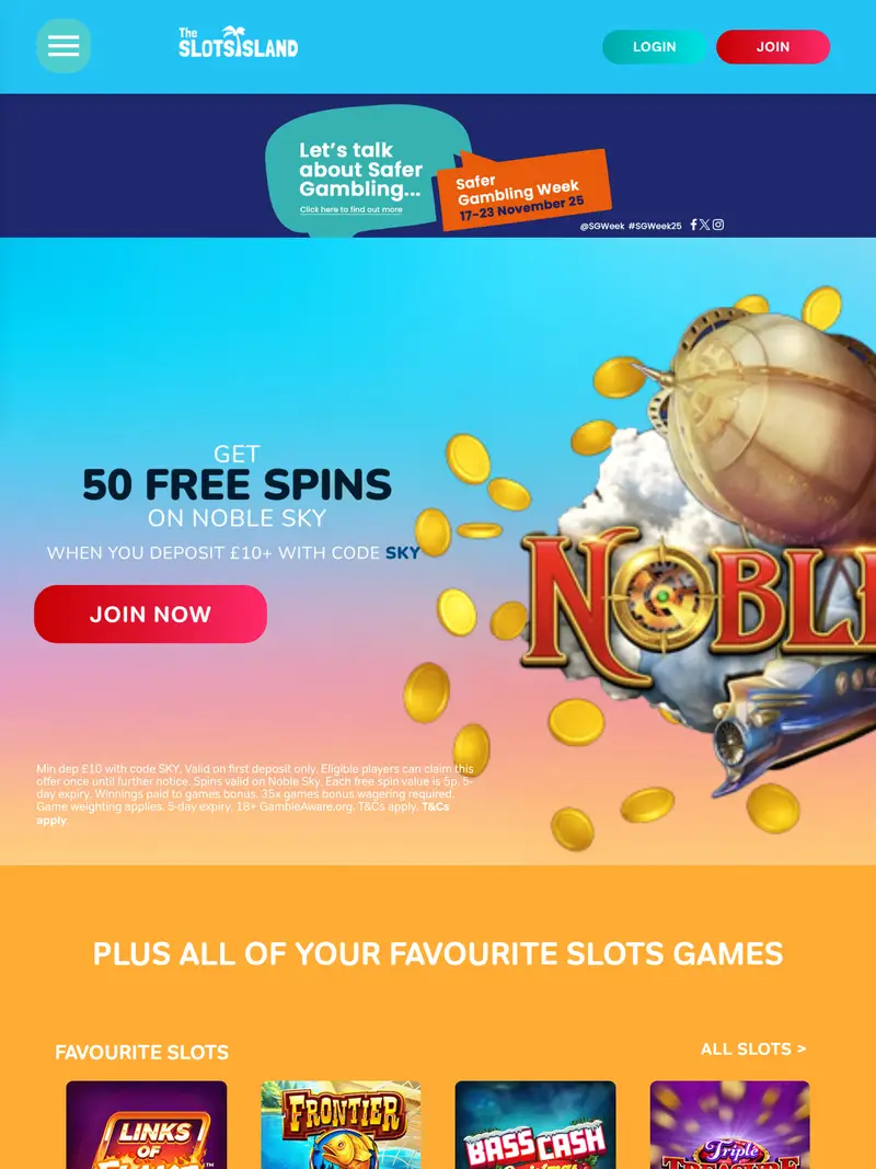The Slots Island - homepage (tablet)