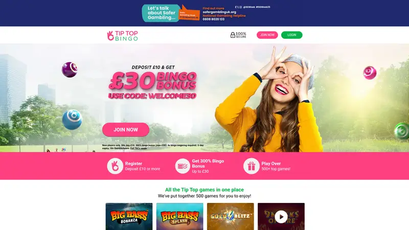 Tip Top Bingo - homepage (desktop)