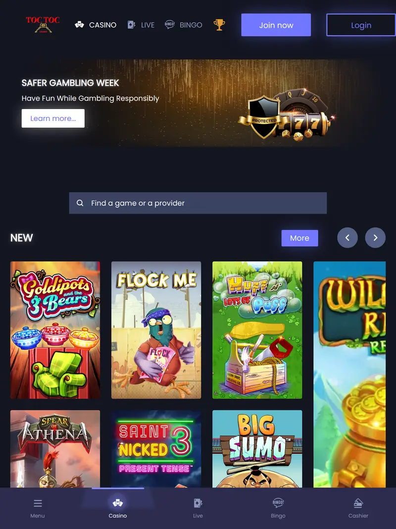 Toc Toc Casino - homepage (tablet)
