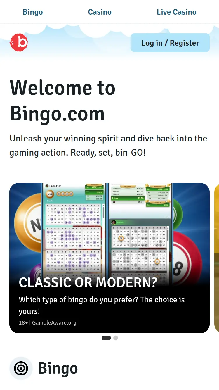 UK Bingo - homepage (mobile)