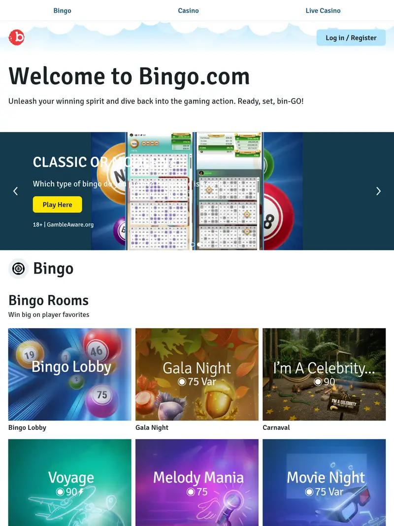UK Bingo - homepage (tablet)