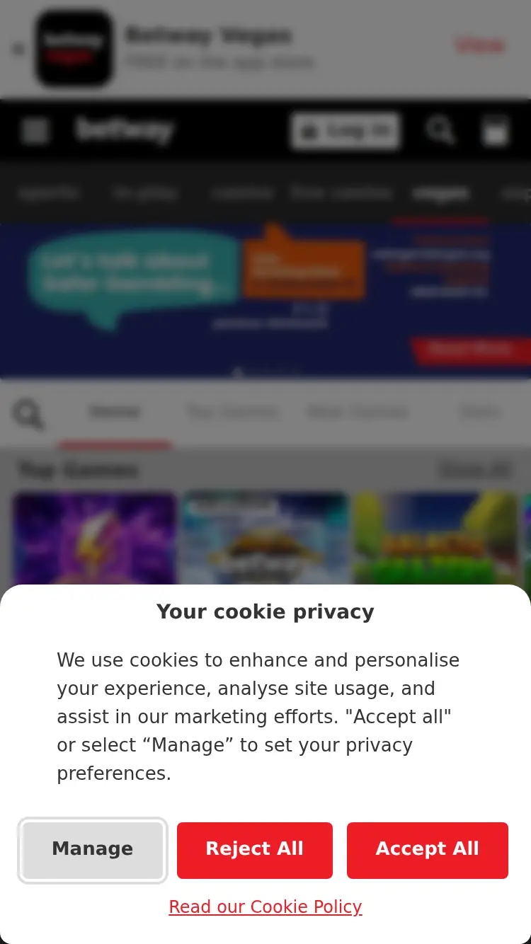 Betway Vegas - homepage (mobile)