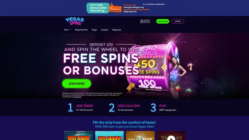 Vegas Spins - homepage (desktop)
