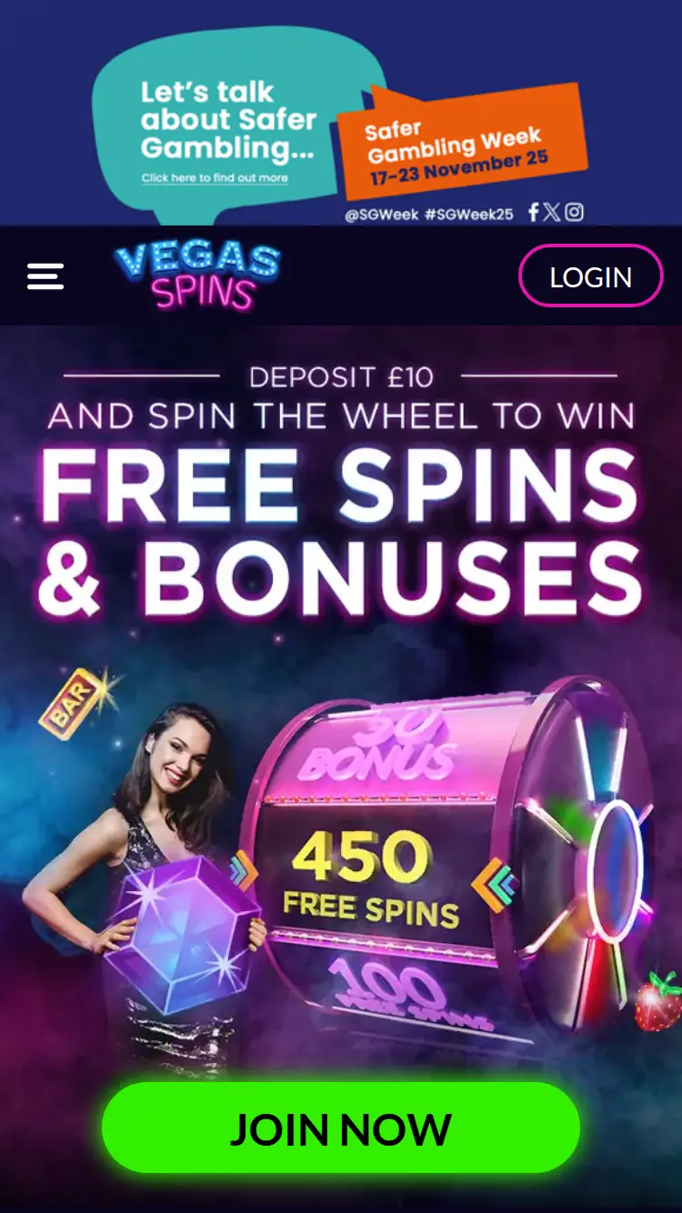 Vegas Spins - homepage (mobile)