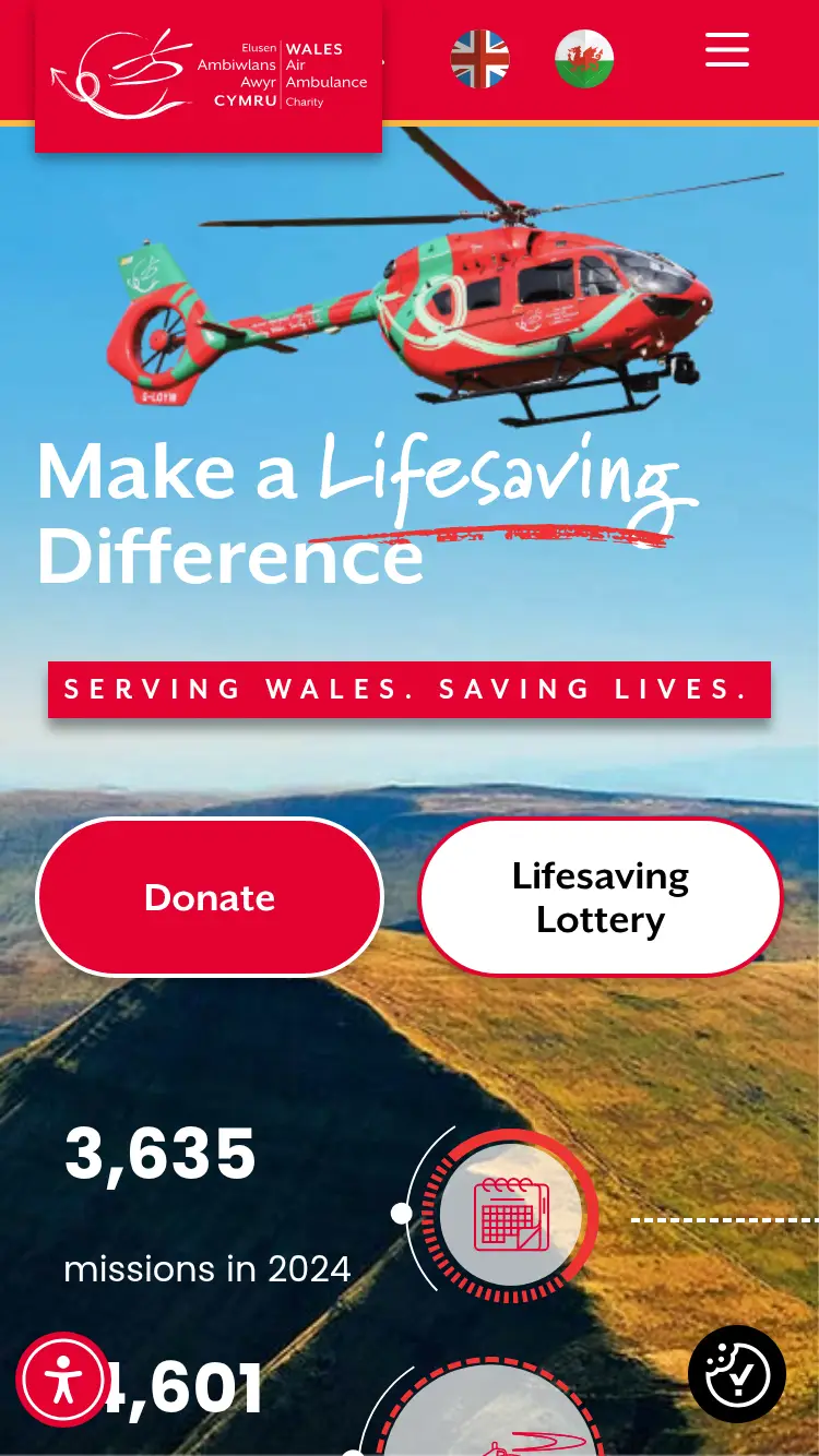 Wales Air Ambulance - homepage (mobile)