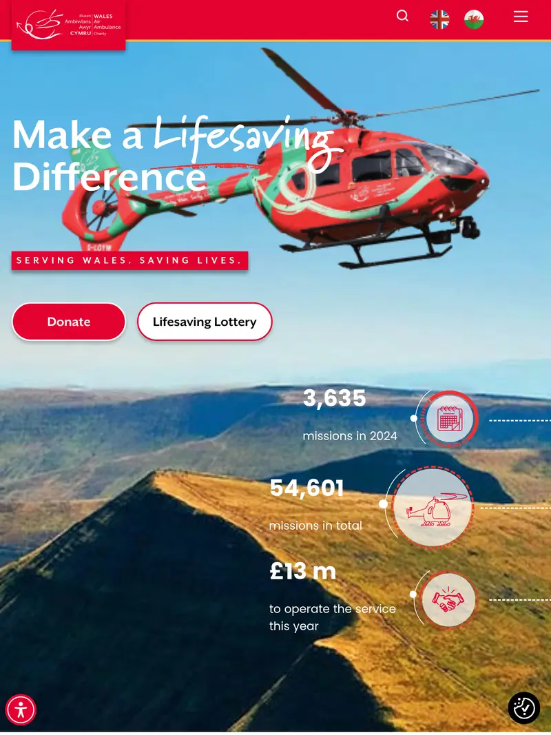 Wales Air Ambulance - homepage (tablet)